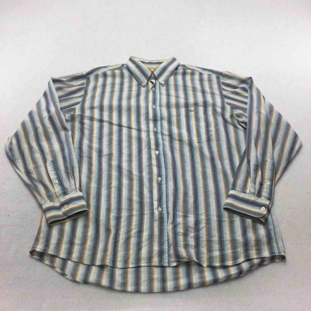 Lacoste Shirt Mens 44 Blue Stripe Long Sleeve Button Down Cotton Casual Pocket